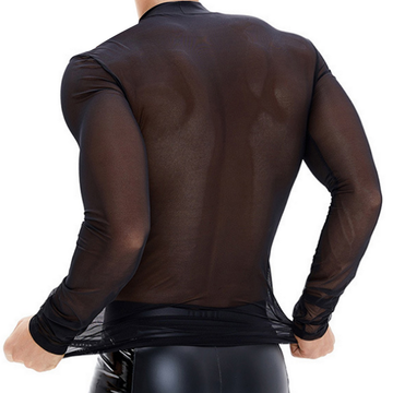 Men's Sheer Long Sleeve Top / Mesh Mock Neck T-Shirt / Male Sexy Outfits - EVE's SECRETS